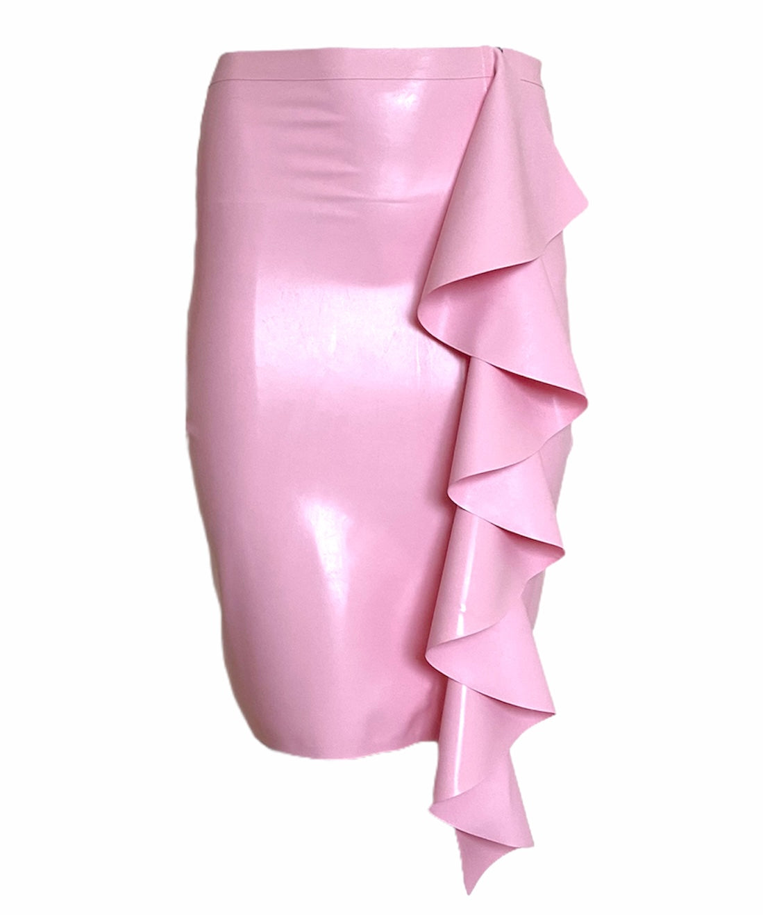 Latex High Waisted Ruffle and Zip Pencil Skirt - Latex Lingerie Uk Shop